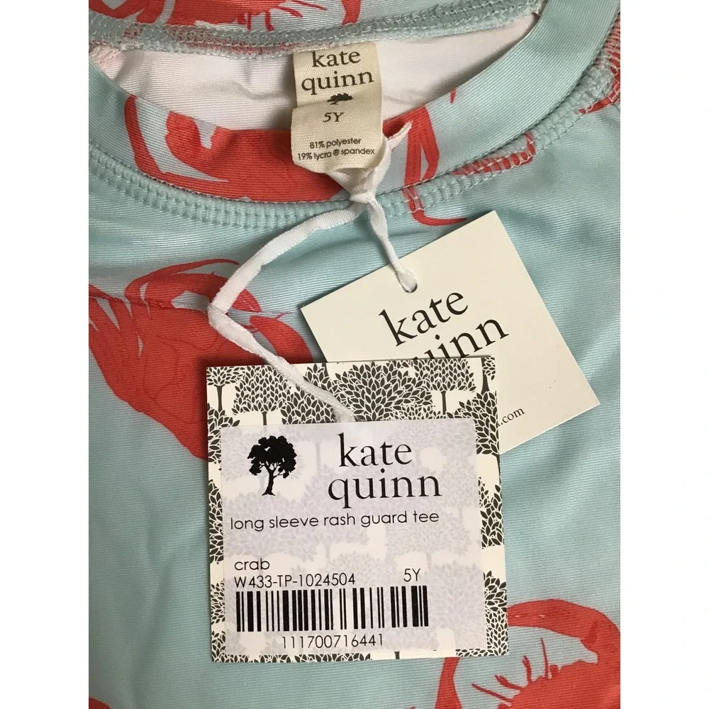 Kate Quinn Kids Crab Print Long Sleeve Crew Neck Rash Guard Tee 5Y NWT